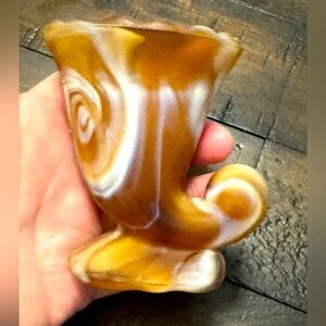 Vintage Akro Agate Slag Vase 3 Inch Small Horn Vase